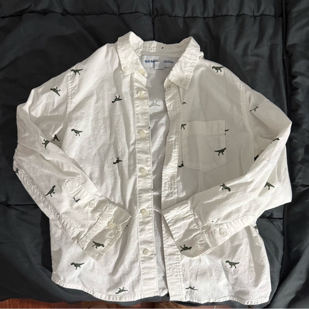 Old Navy Cream Button-Up Shirt with Dinosaur Print